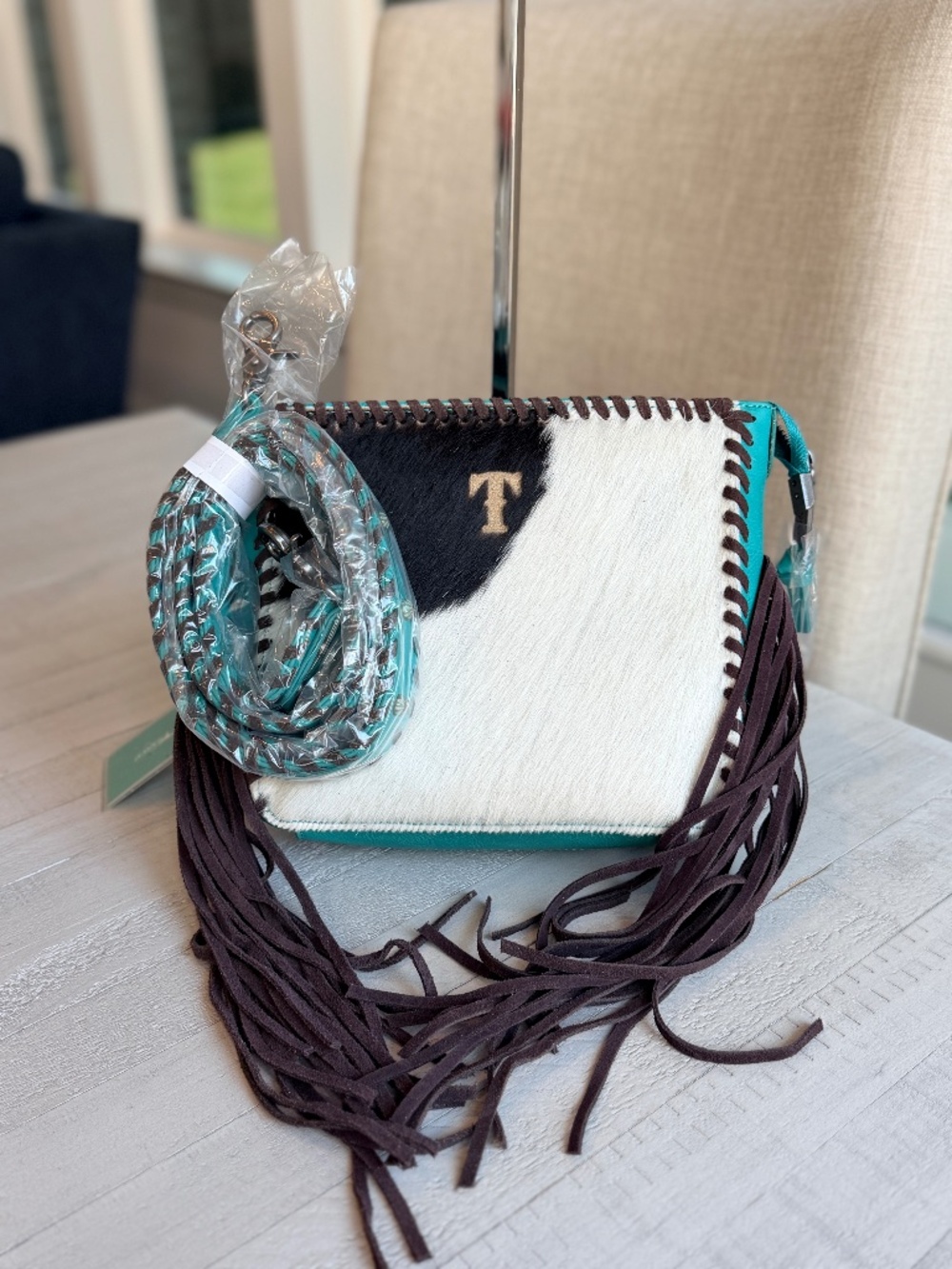Trinity Ranch Cowhide Fringe Crossbody Bag - Turquoise